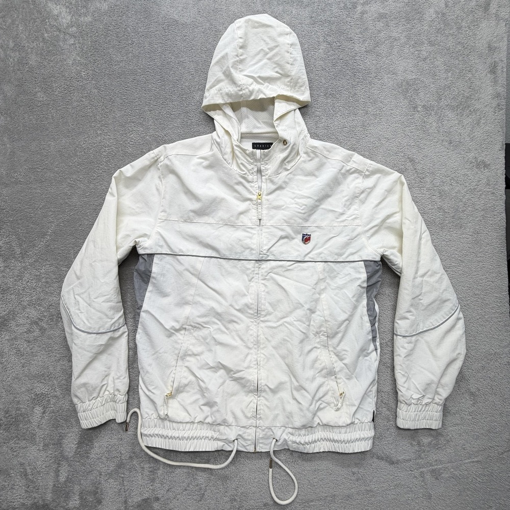 Cookies Jacket Mens M White Windbreaker Hooded Full Zip Lined Pockets Breathable
